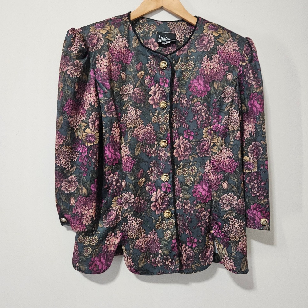 Vintage Whirlaway Frocks Floral Tapestry Blazer Jacket Gold Buttons Scalloped 14